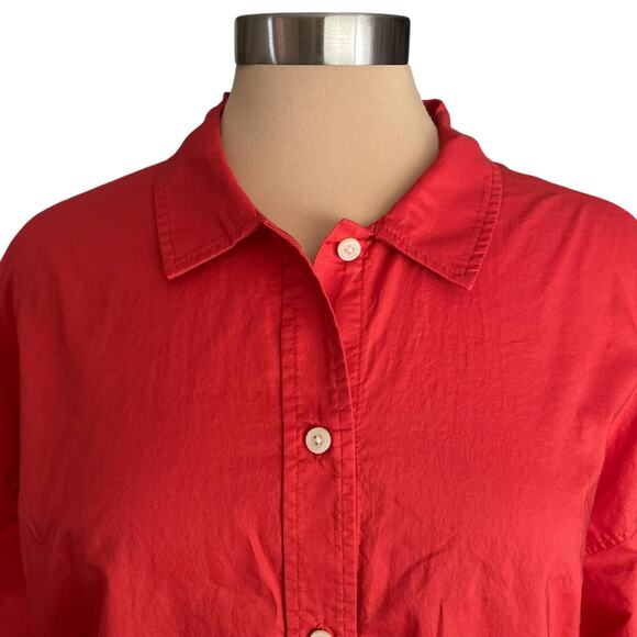 Everlane Boxy Long Sleeve Button Down Shirt Womens M Red The Woven PJ Pajama Top - Picture 2 of 8